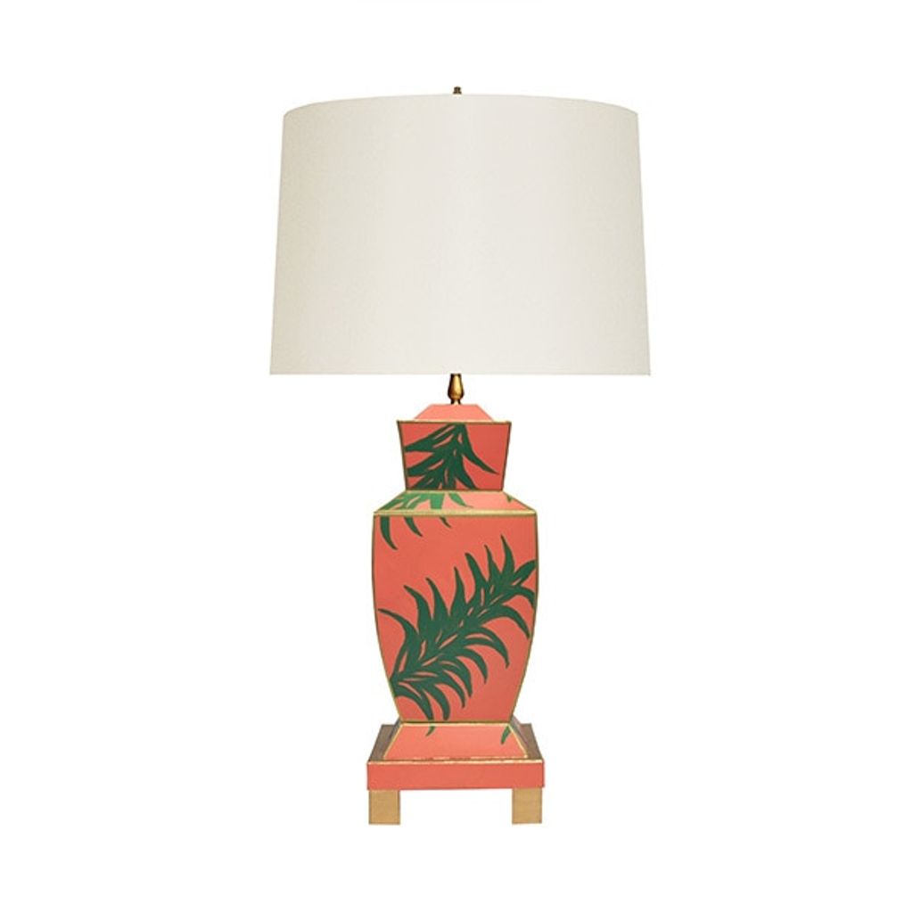 Bianca Palm, Hand Painted Urn Shape Tole Table, Lamp, In Palm