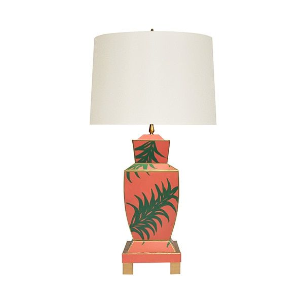 Bianca Palm, Hand Painted Urn Shape Tole Table, Lamp, In Palm