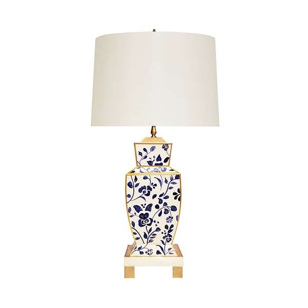 Bianca Vine, Hand Painted Urn Shape Tole Table, Lamp, In Navy Vine