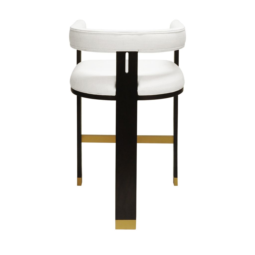 Connery, Modern Wooden Accent Bar, Stool, With White Linen Upholstery