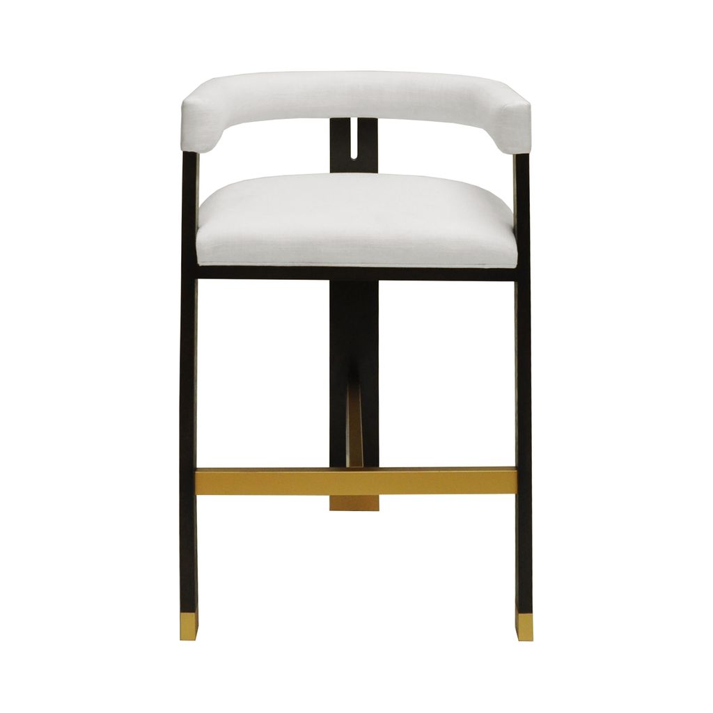 Connery, Modern Wooden Accent Bar, Stool, With White Linen Upholstery