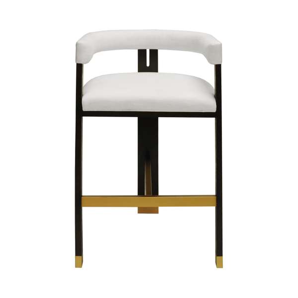 Connery, Modern Wooden Accent Bar, Stool, With White Linen Upholstery
