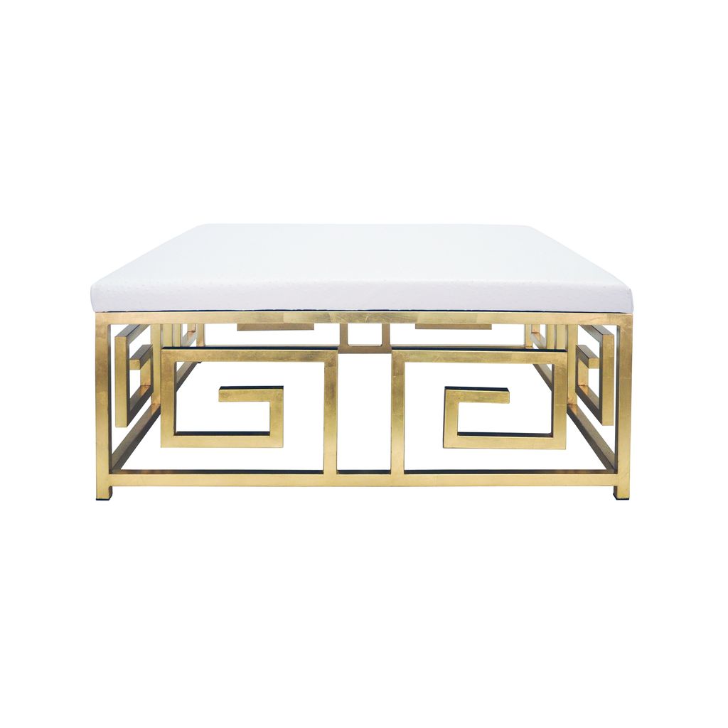 Preview image for Eileen Gos, Greek Key Square Ottoman With White Ostrich Cushion And Gol