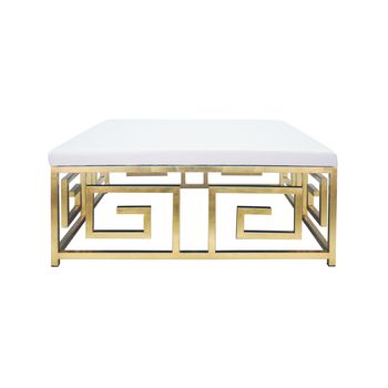 Eileen Gos, Greek Key Square Ottoman With White Ostrich Cushion And Gol