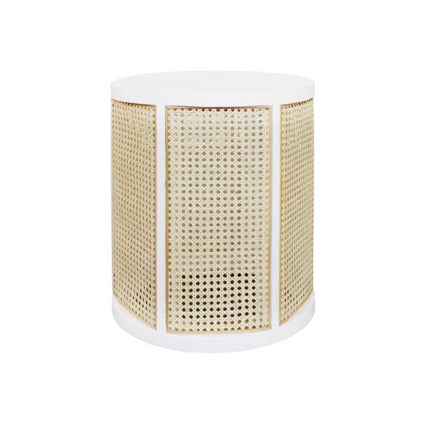 White & Natural Cane Side Table