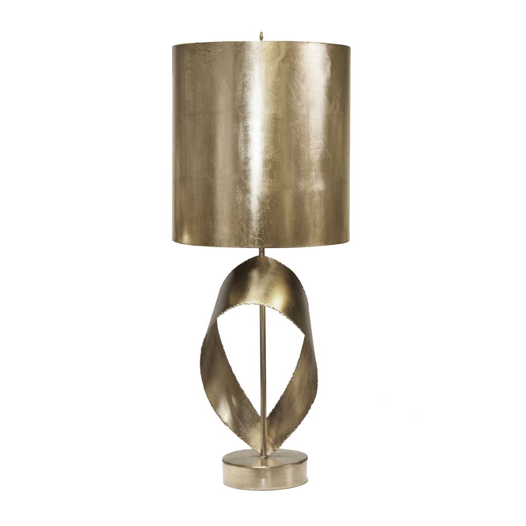 Jennings S, Slvr Leaf Brutalist Ribbon Tbl, Lamp, With Slvr Metal Shade