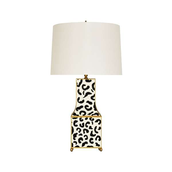 Renata Blp, Handpainted Pagoda Table, Lamp, In Blk Leopard W/ Gold Trim