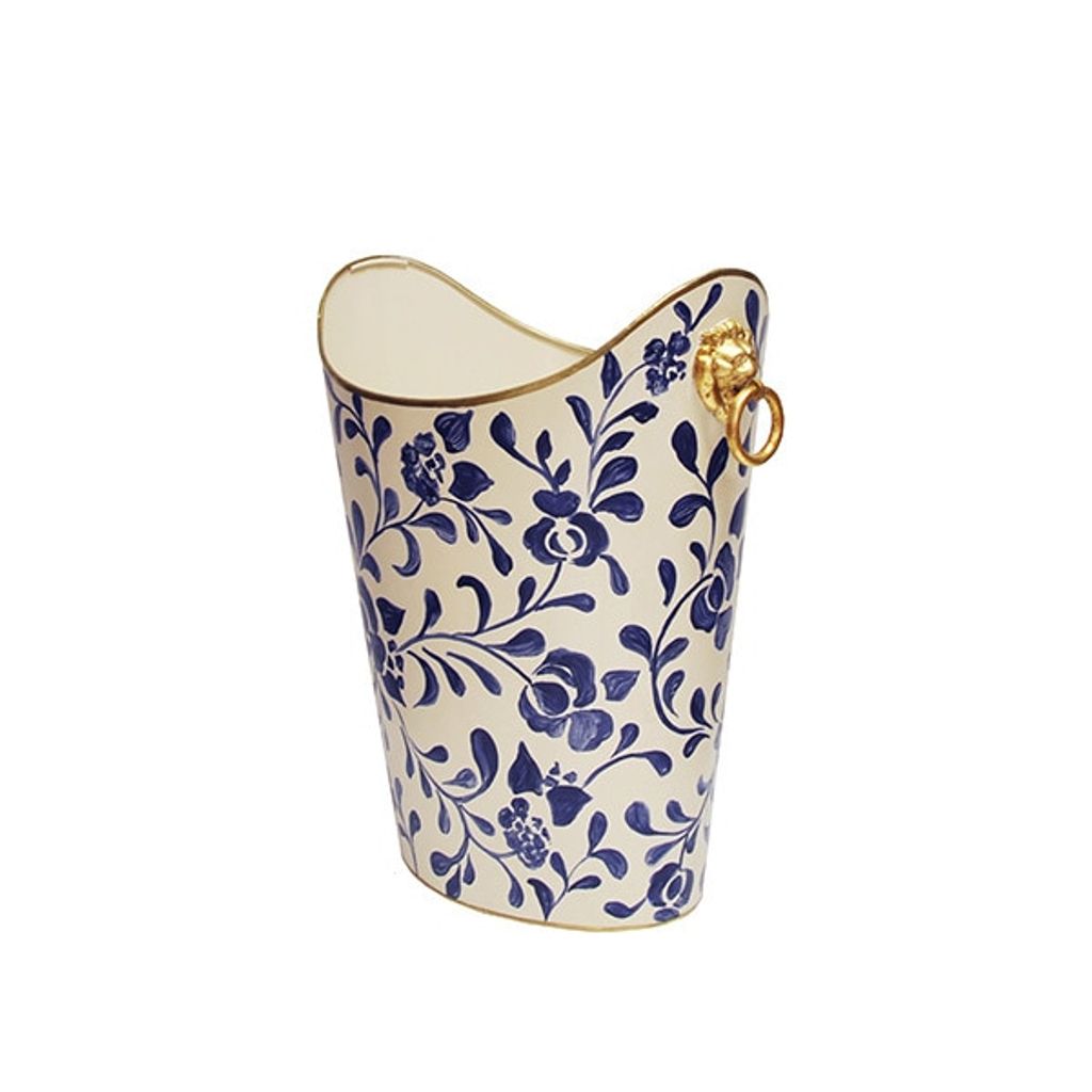 Wblionov Vine, Oval Wastebasket With Lion Handles In Navy Vine