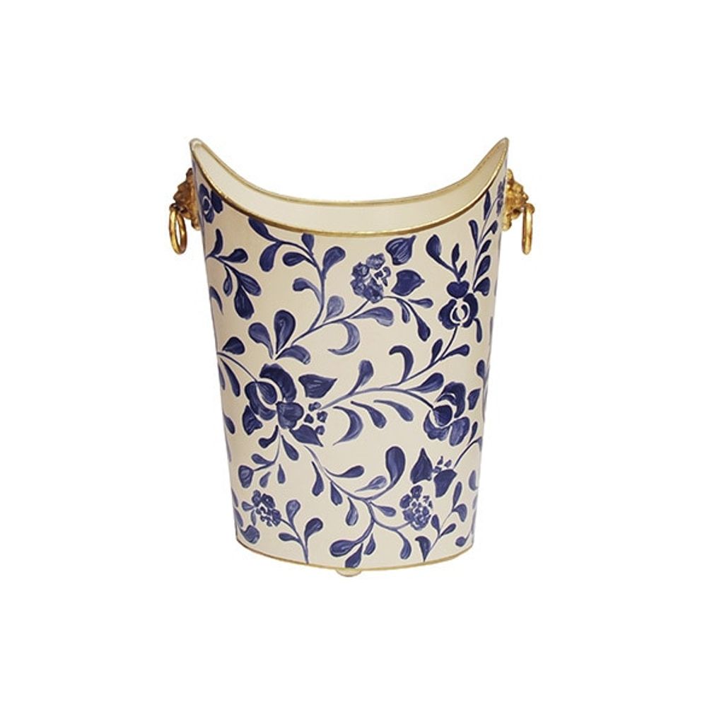 Wblionov Vine, Oval Wastebasket With Lion Handles In Navy Vine
