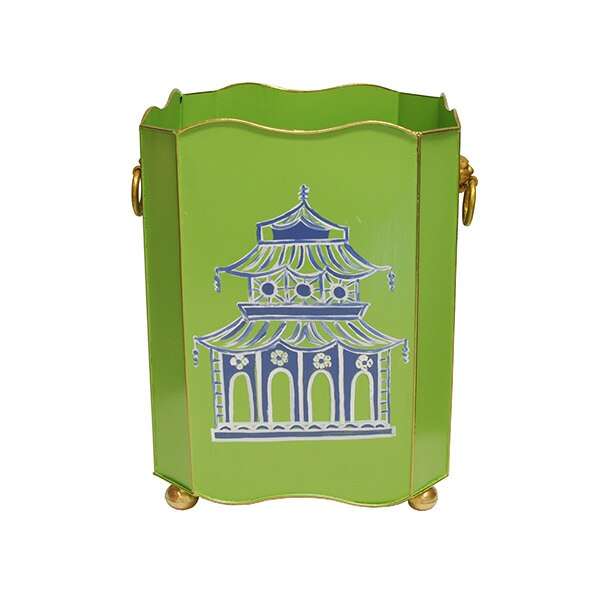 Wblionsq Paggr, Square Wastebasket With Lion Handles In Green Pagoda