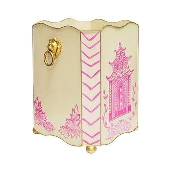Wblionsq Pagpi, Square Wastebasket With Lion Handles In Pink Pagoda