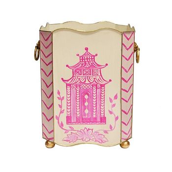 Wblionsq Pagpi, Square Wastebasket With Lion Handles In Pink Pagoda