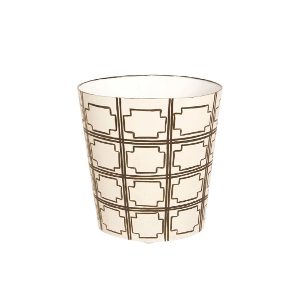 Wbsquaredbr, Oval Wastebasket Cream/Brn Sqrs