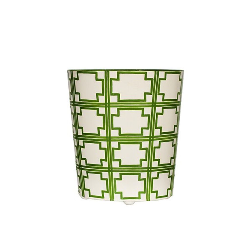 Green & White Oval Wastebasket