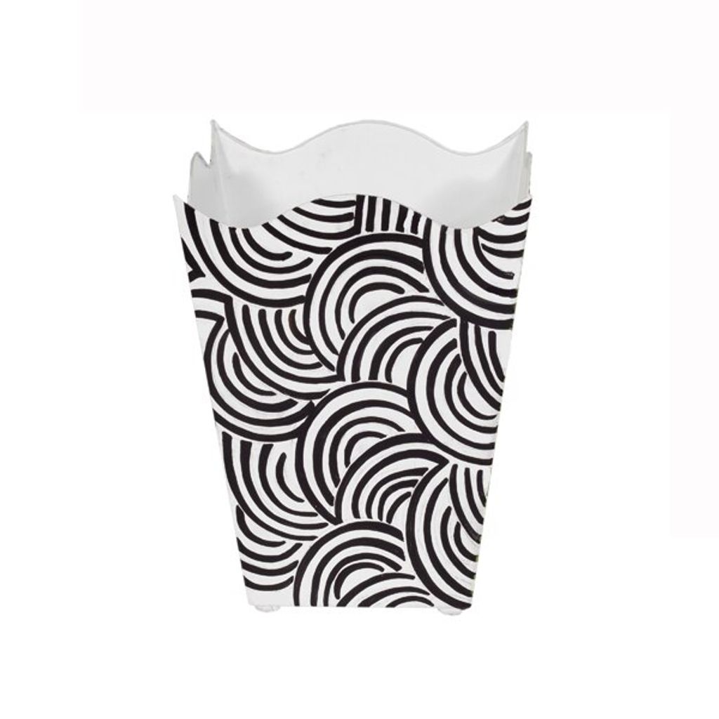 Wbwbreakerbl, Square Wave Top Wastebasket, Style:breaker, Color:black