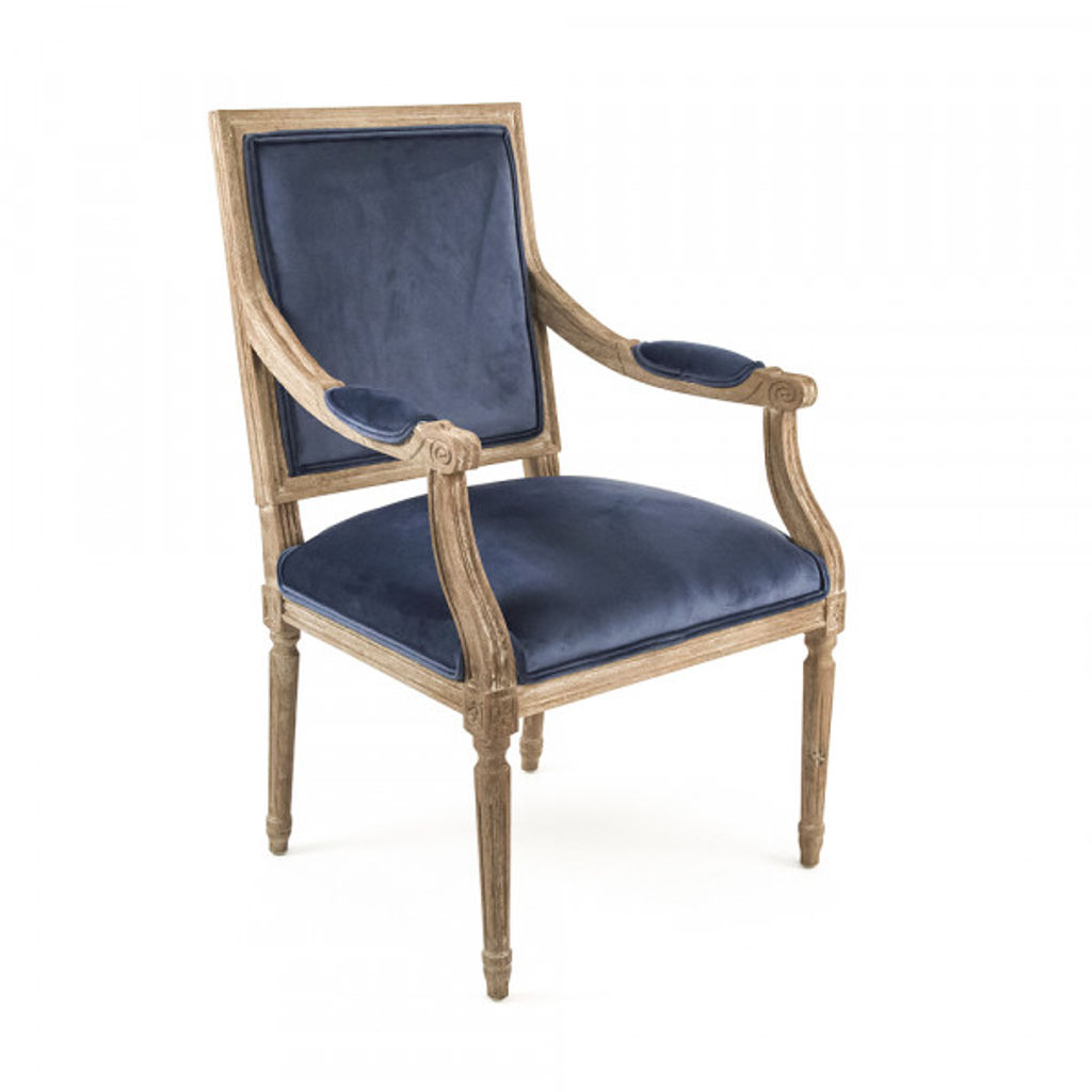 Blue Velvet Louis Arm Chair