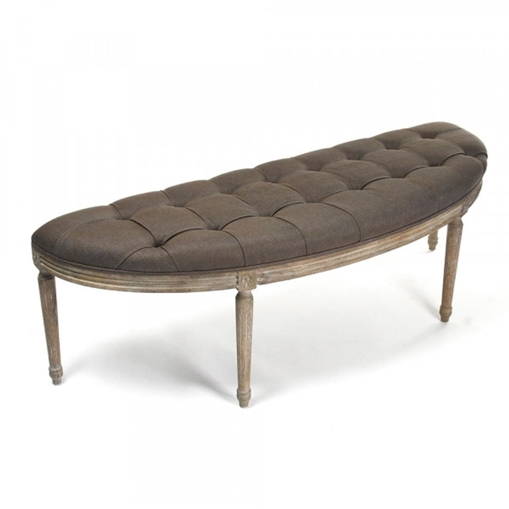 BENCH #8 | A-63 Tufted Curve Bench 57" (Oak/Linen)