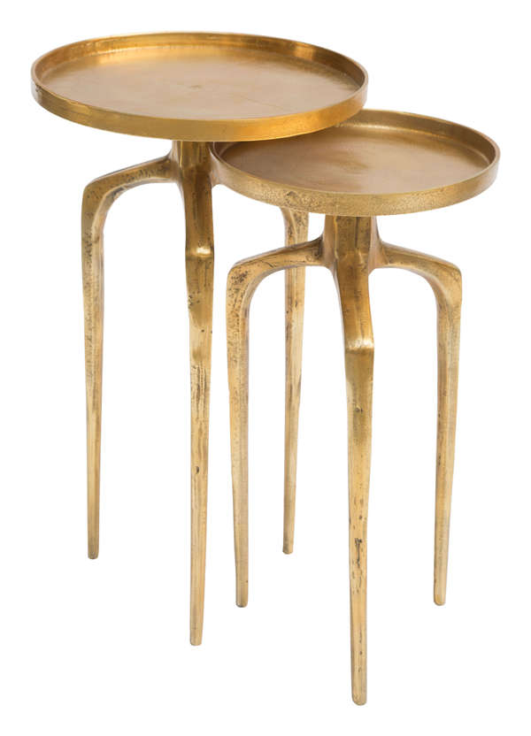 Set Of 2 Accent Tables Antique Gold