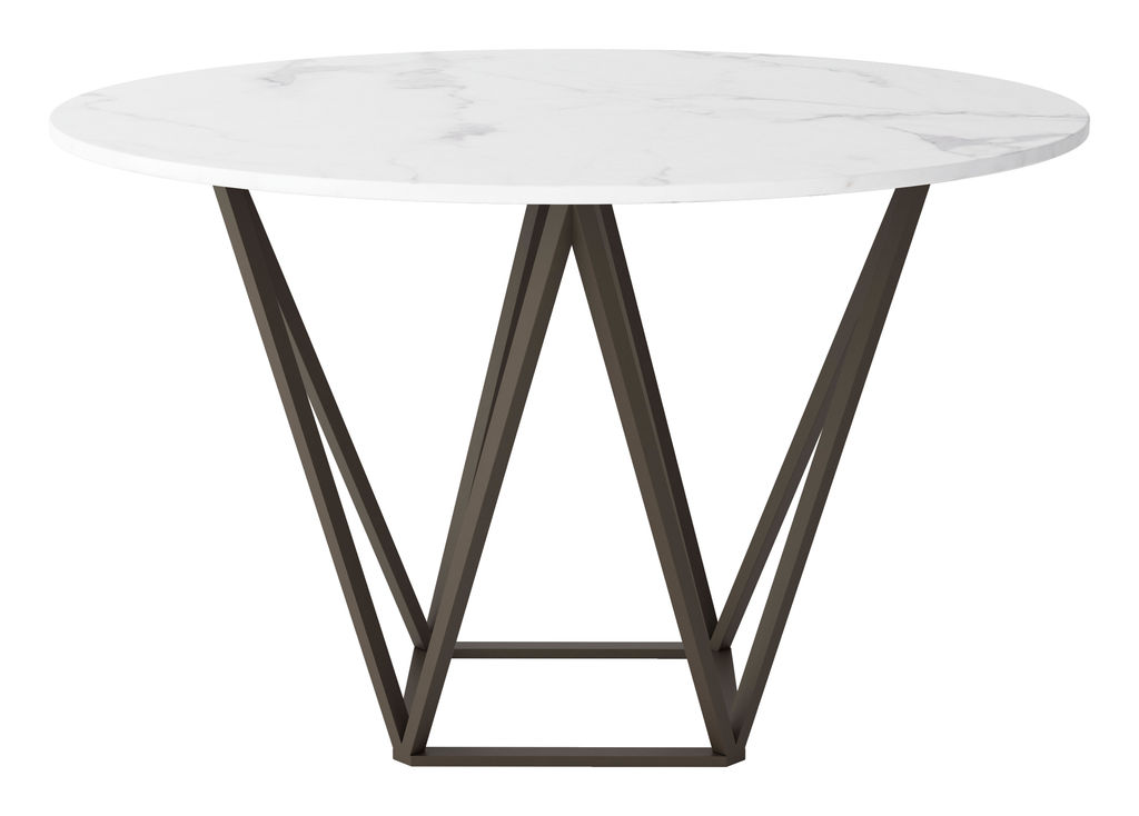 Geometric Dining Table White & Antique Brass