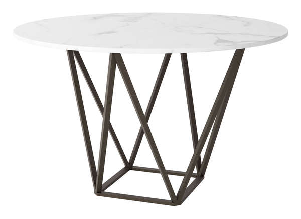 Geometric Dining Table White & Antique Brass